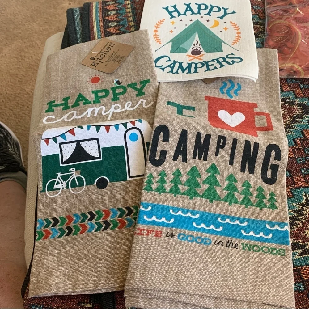 Kay Dee Designs Happy Campers, I ❤️camping, 2 Swedish dish cloths!